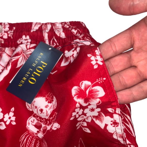 Polo Ralph Lauren Polo Bear Swim Trunks Shorts Red - Picture 11 of 12
